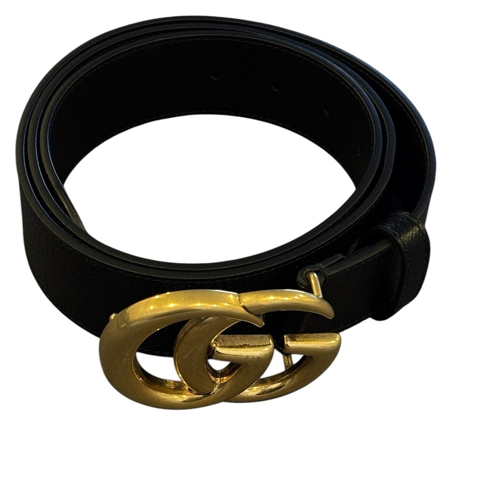 GUCCI GG MARMONT BELT Black Leather Brass GG Buckle Men's US Size 34 (34 to 38) - Picture 3 of 12